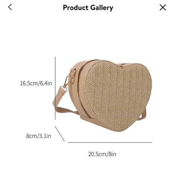 Straw Heart Cream Crossbody Shoulder Bag - Picture 5 of 15